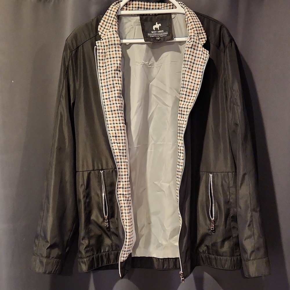 West Louis Black Stand-Up Collar Bomber Jacket Full Zip Mid-Length XL Men